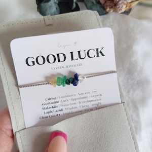 Good Luck Crystal Bracelet, Raw Gemstones for Success, Confidence Students Gift GCSEs A-Levels Gift, Dainty Silk Cord Necklace, Gift for her
