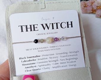 Witch Crystal Protection Bracelet, Grounding Gemstone Spiritual Jewelry, Negative Energy Protection, Natural Witchy Gift Moon Lover Jewelry