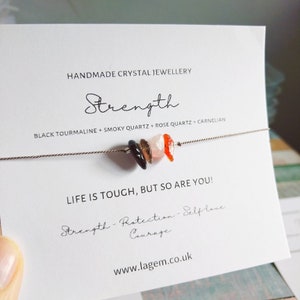 Strength Bracelet | Thinking of You Gift | Courage Jewellery Crystals | Dainty Silk Cord Bracelet | Self-love Support Gift |