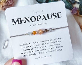 Pulsera de cristal para la menopausia, pulsera de piedra para el apoyo a la salud femenina, joyería curativa para la calma y el equilibrio, accesorios espirituales minimalistas.