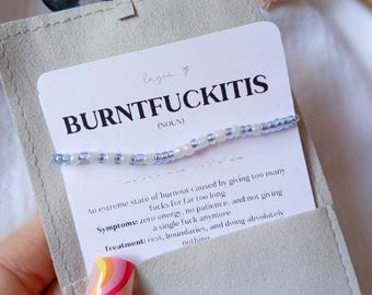 burntfuckitis / Regalo para ella para el agotamiento, regalo divertido para la mejor amiga, pulsera con mensaje secreto en código Morse, joyería delicada de seda, collar minimalista