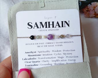 Samhain Crystal Bracelet, Halloween Crystal Bracelet, Pegan Witchy Jewellery, Magical Halloween Gift, Dainty Sterling Silver Jewellery