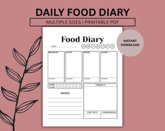 Daily Food Diary Printable | Meal and Calorie Tracker | Water Intake and Fitness Log | Minimalist Nutrition Journal PDF | Instant Download