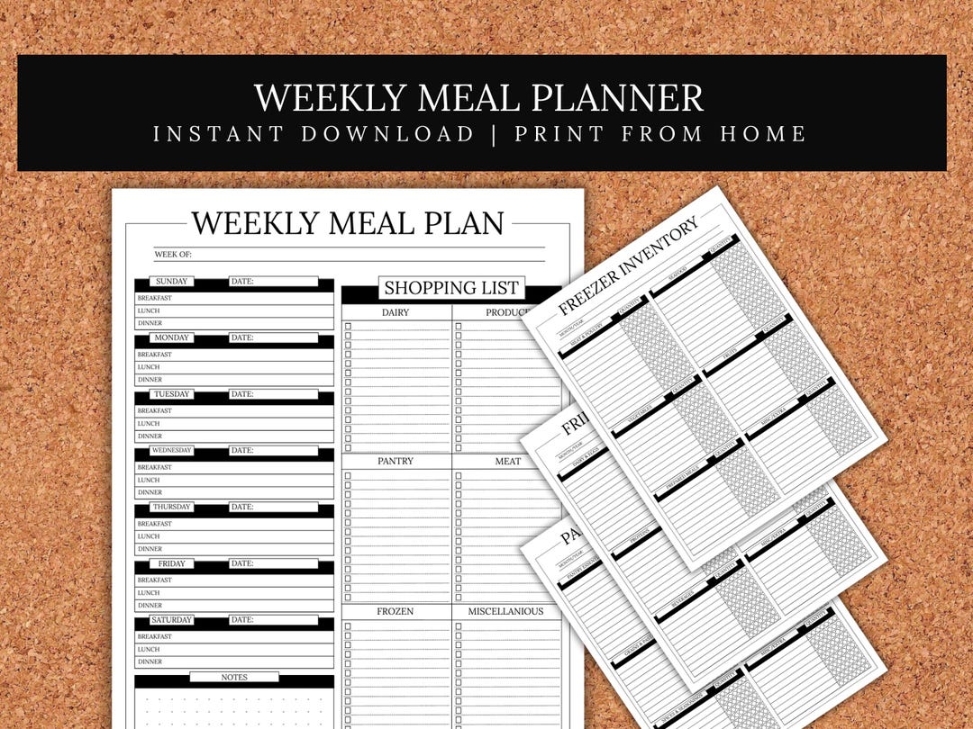 Printable Weekly Meal Planner With Grocery List and Kitchen Inventory ...