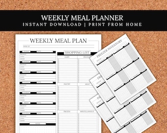 Planificador de comidas semanal imprimible con lista de compras y hojas de inventario de cocina / Plantilla de planificación de comidas / Descarga instantánea