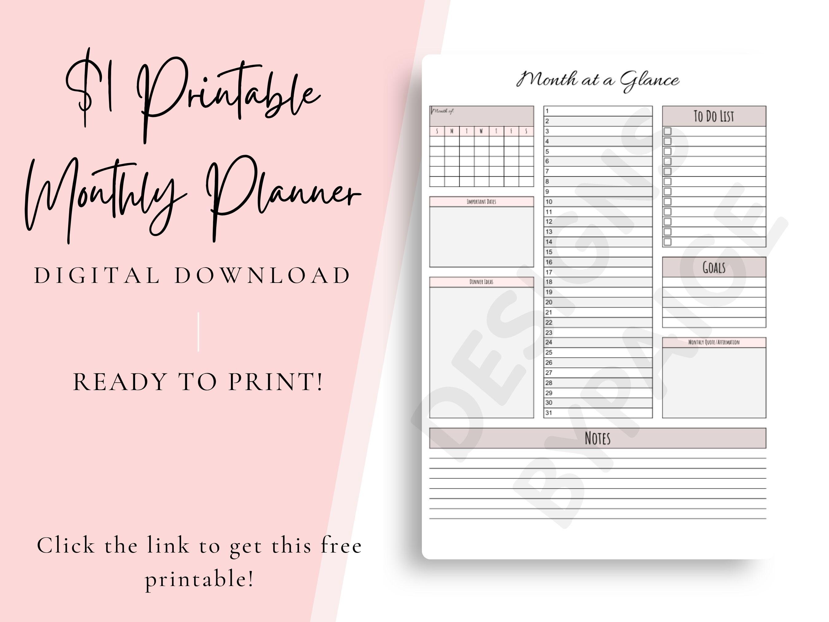 Monthly Planner Template PDF – Printable Calendar | Digital Download