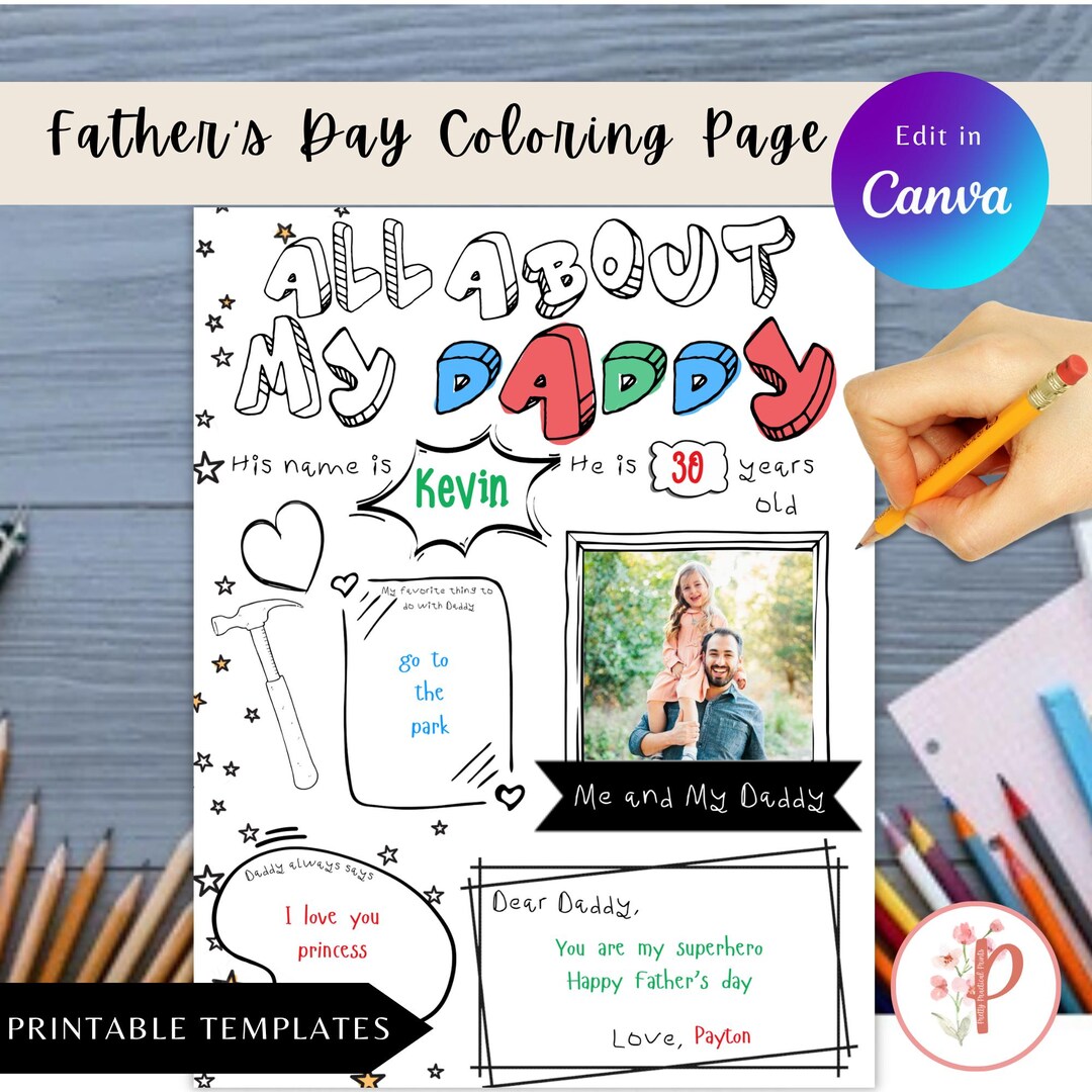 Father’s Day Printable Coloring Page | All About My Daddy Kids Activity ...