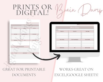 Daily Brain Dump Planner | Printable Digital Template | Excel & Google Sheets | To-Do List, Task Tracker, Goal Setting | PDF