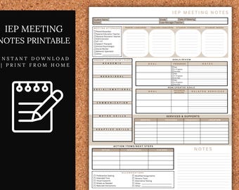 IEP Meeting Notizen Printable | Spezielle Edukation Vorlage | IEP Forms für Lehrer | SPED Unterlagen | iep Planer | Sofort Download