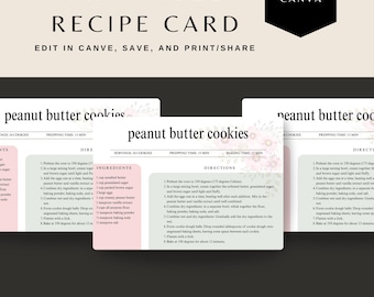 Printable Recipe Card Template | Editable in Canva | Aesthetic Recipe Template | Instant Download | DIY Recipe Organizer