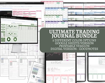 Simple Trading Journal Bundle | Google Sheets | Digital Trading Planner GoodNotes | Printable Journal | Stock Forex Crypto | 5 Color Themes