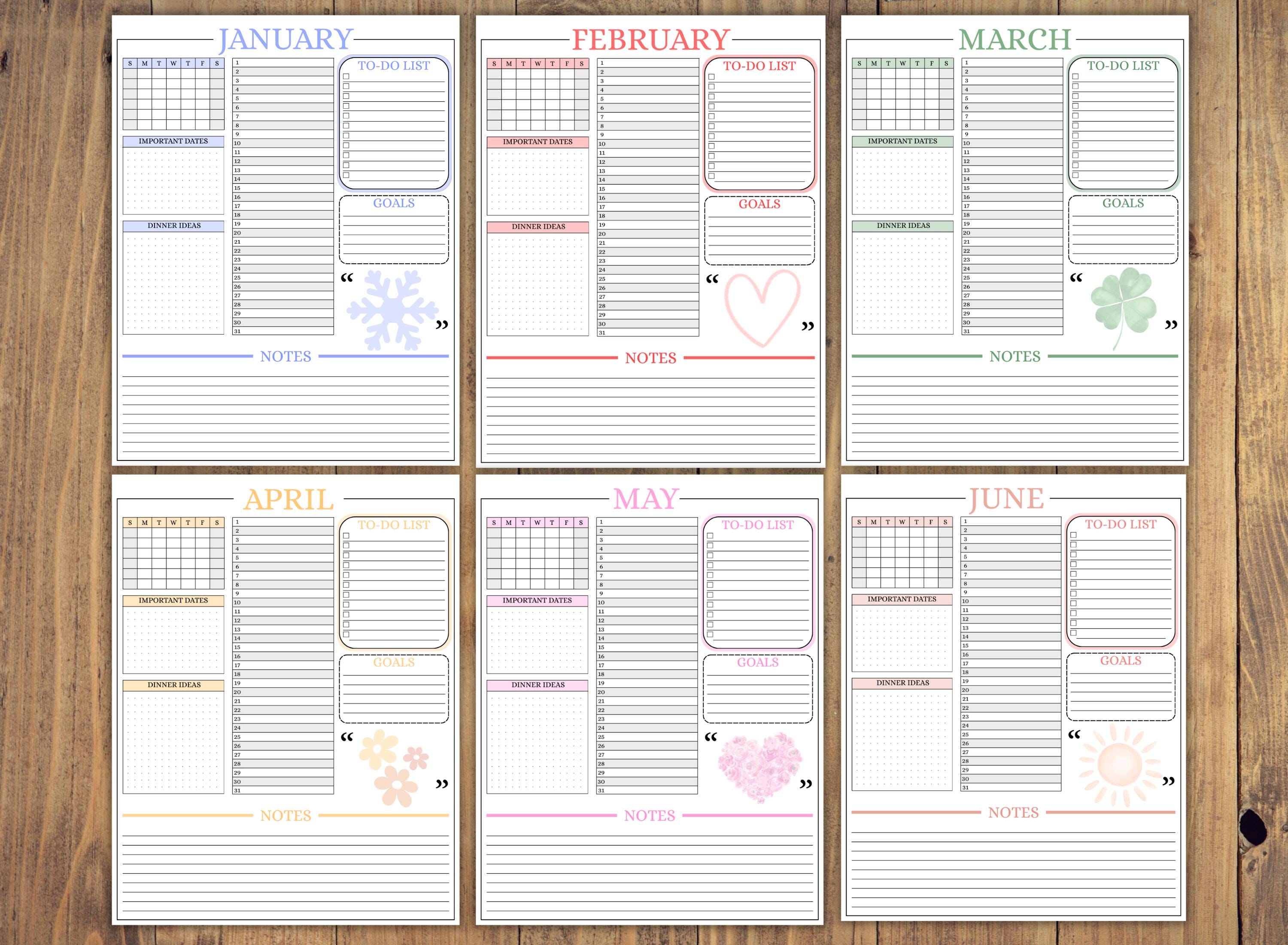 Reusable Monthly Calendar Printable | Undated Planner Pages | To-do