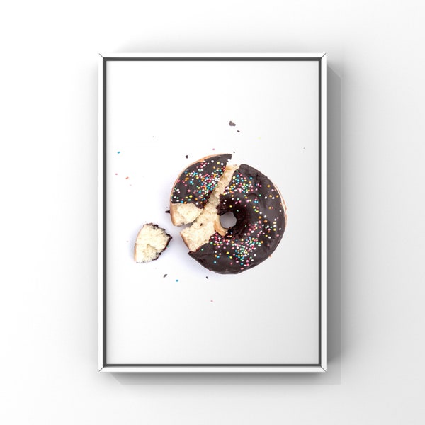 Dark Chocolate Sprinkle Donut Photographic Print, Broken Doughnut Wall Hanging, Original Food Photography Wall Art, For Living Room Poster