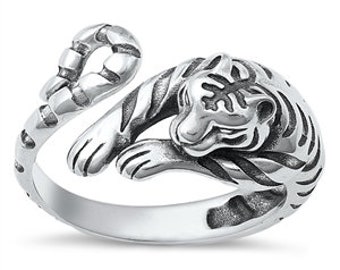 Sterling Silver Tiger 925 Ring