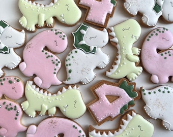 Set van 10 gepersonaliseerde Dinosaurus shortbread koekjes