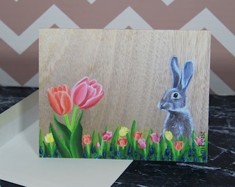 Easter Bunny in a Field of Tulips Card