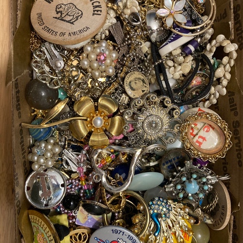 Huge Vintage Junk Drawer and Jewelry Craft Lot - Destash Grab Bag