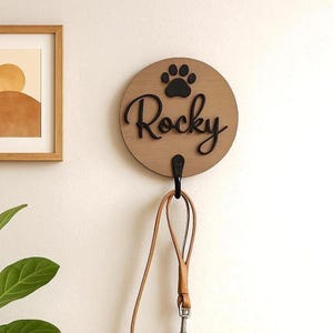 Custom Dog Hook – Wooden Leash Holder with Name – Entryway Pet Organizer Gift - Dog Leash Hook - Personalized Dog Leash Hanger - Dog Name