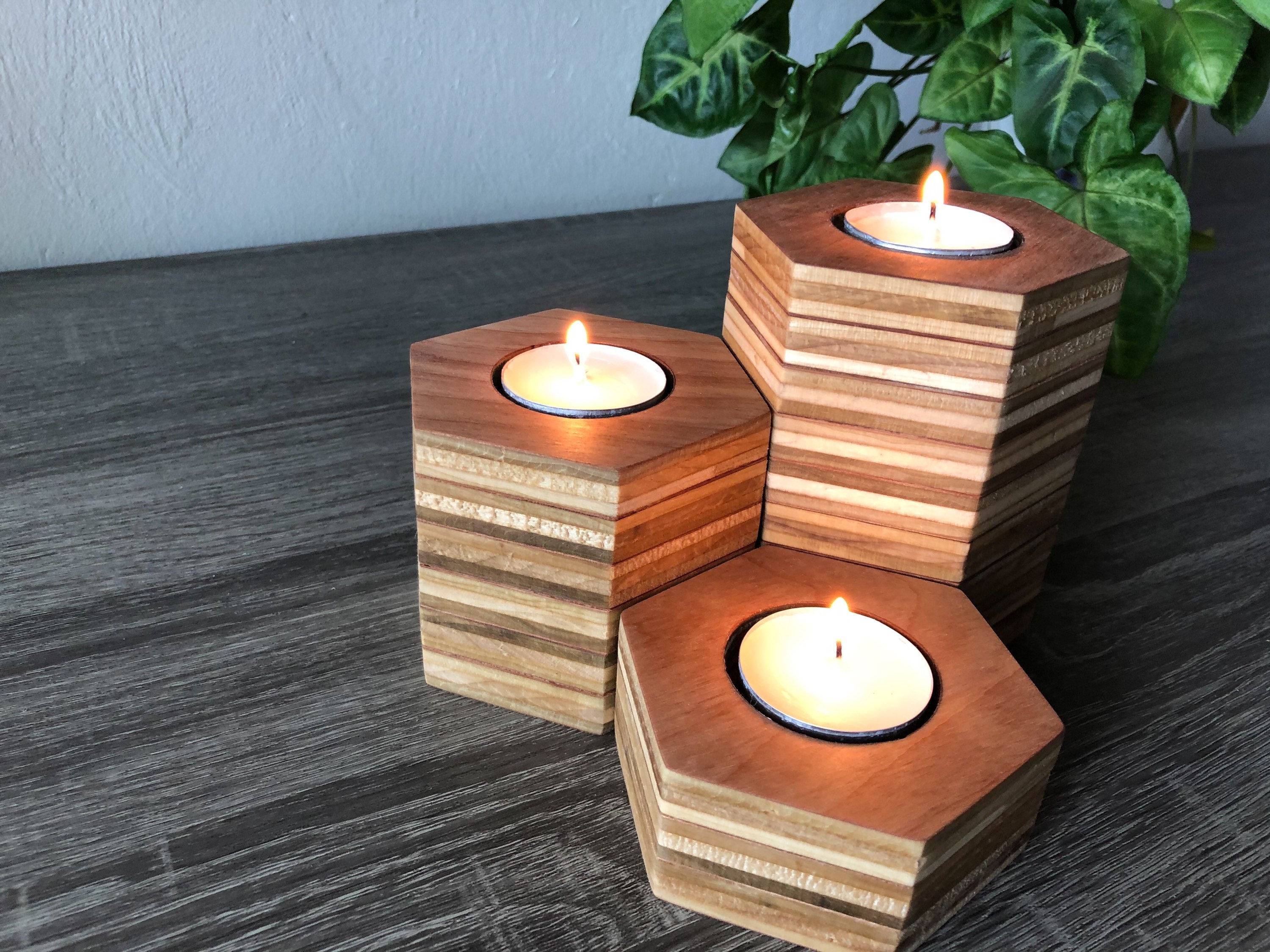 Birch Plywood Set of 3 Candle Holders for Tea Light Candles Etsy