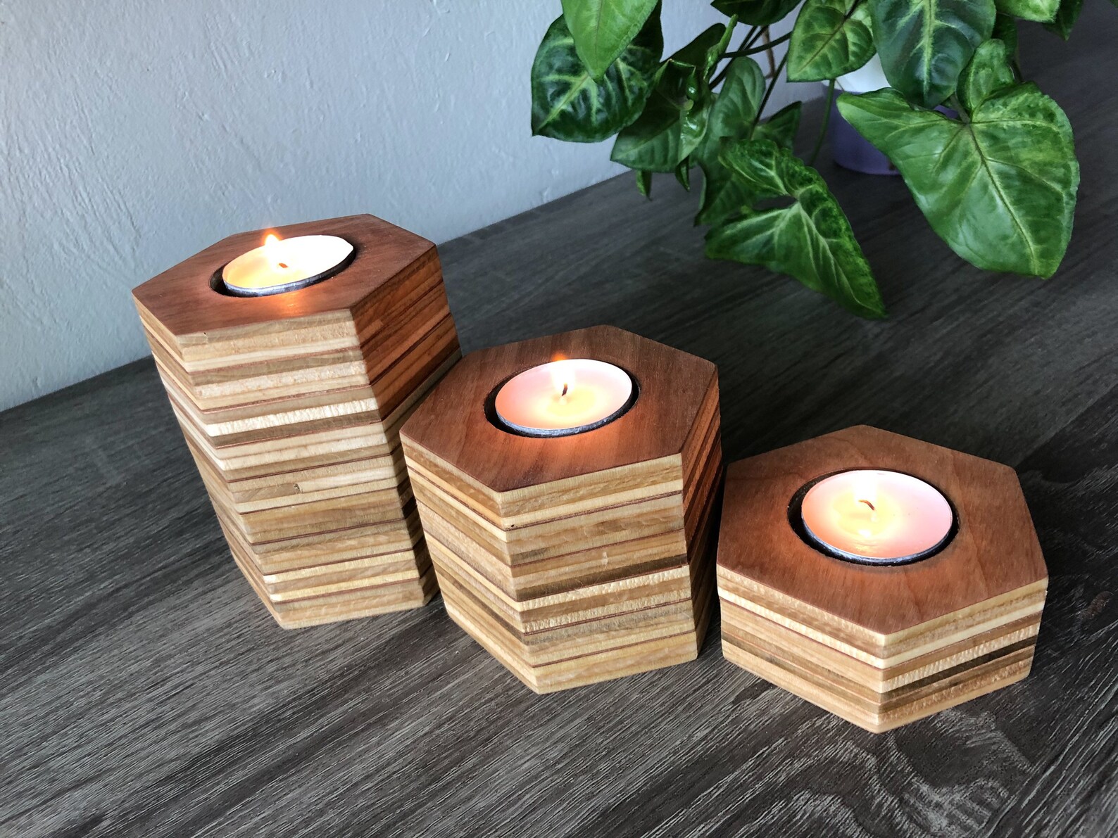 Birch Plywood Set of 3 Candle Holders for Tea Light Candles Etsy