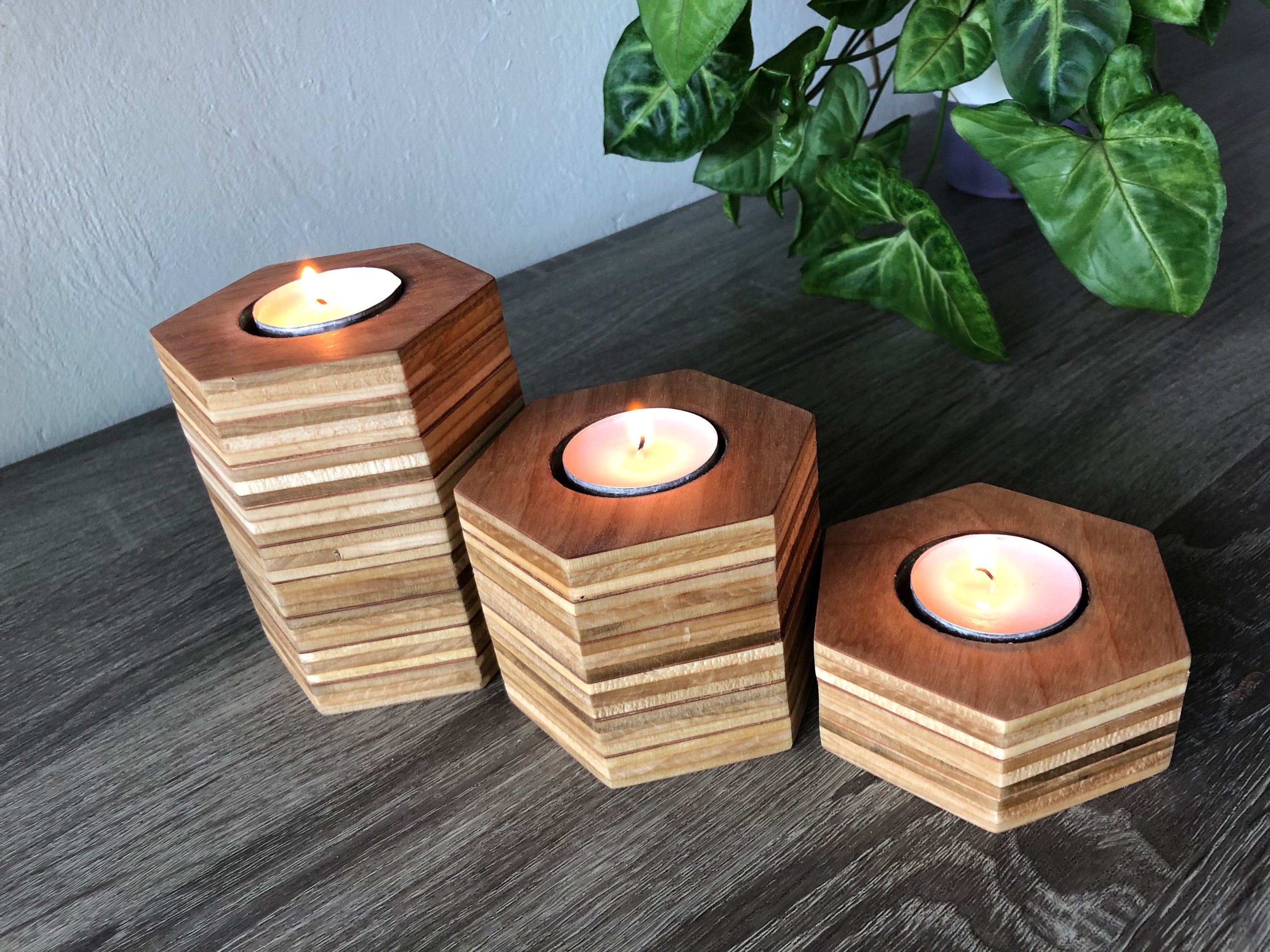 Birch Plywood Set of 3 Candle Holders for Tea Light Candles Etsy