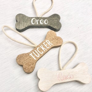 Dog Christmas Tree Ornament - Dog Name Ornament - Dog Bone Ornament - Wood Christmas Tree Ornament - Wood Name Ornament - Gift for Dog