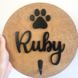 Custom Dog Hook – Wooden Leash Holder with Name – Entryway Pet Organizer Gift - Dog Leash Hook - Personalized Dog Leash Hanger - Dog Name