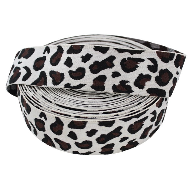Wide Elastic Band - 41.275 mm wide (1 5/8 inch) - 1 Yard - Extra Wide White Black Brown Leopard Print Boho Chic Fashion Textile Crafting