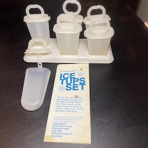Vintage Set Tupperware #344 Ice Tups 6 Popsicle Molds & Holder Tray with Booklet
