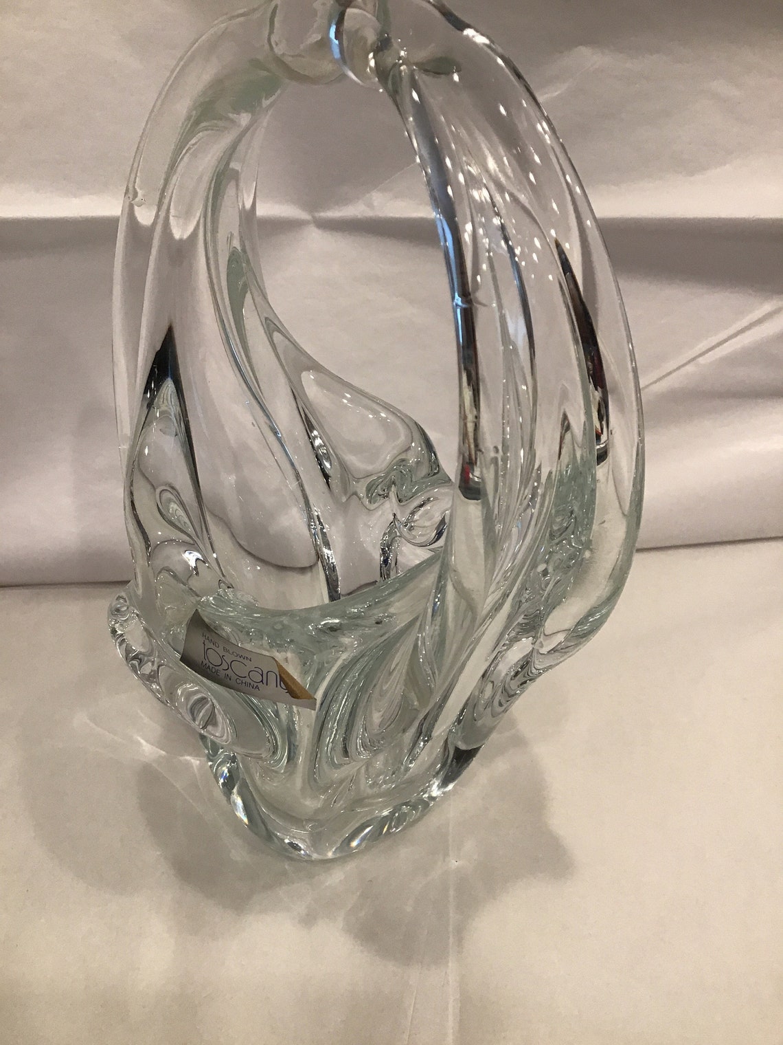 Vintage Toscany Crystal Glass Basket Vase Hand Blown Etsy