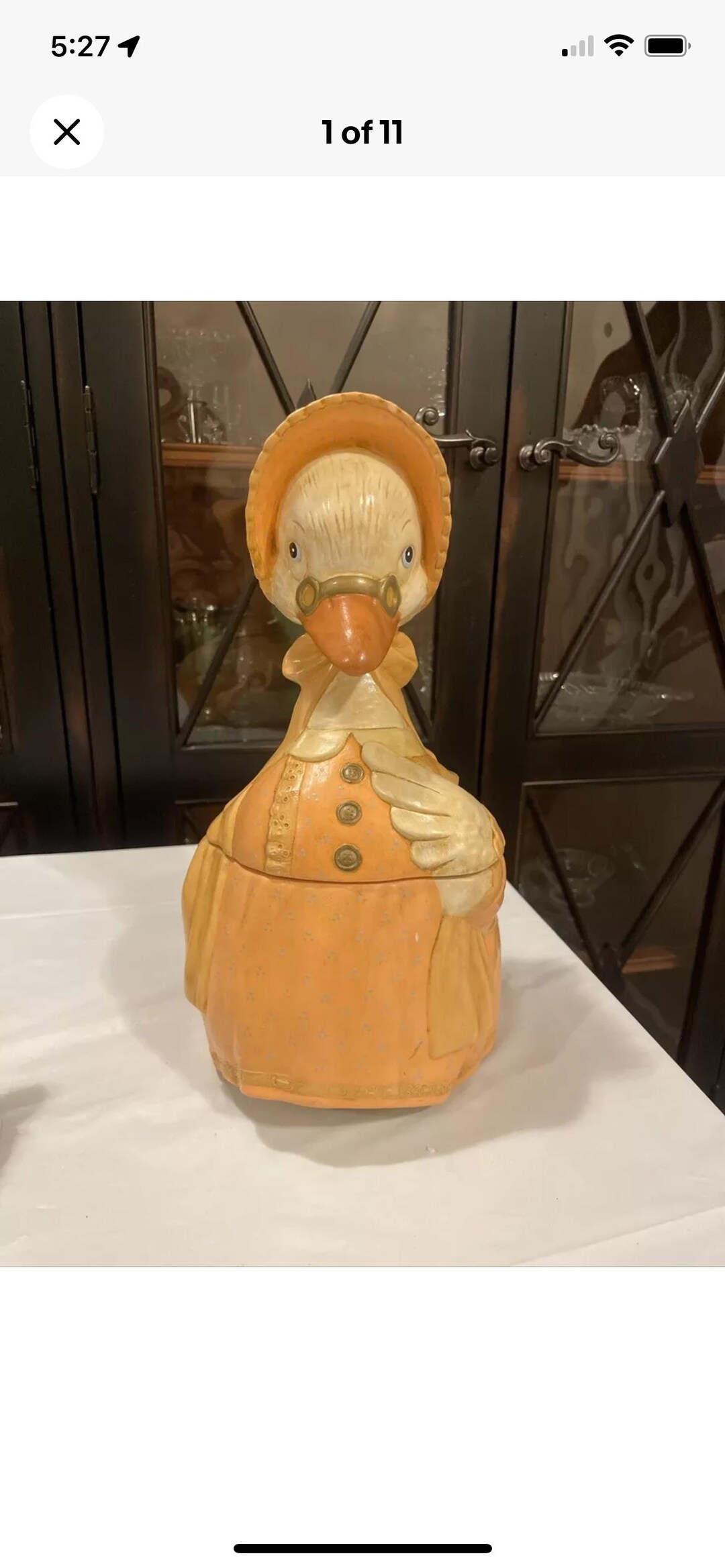 Vintage Mother Goose Cookie Jar With Bow, Glasses, & Buttons Signed ...