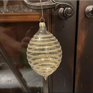 Vintage Kurt S. Adler Clear Glass Glitter Stripes Christmas Ornaments GC702/GO