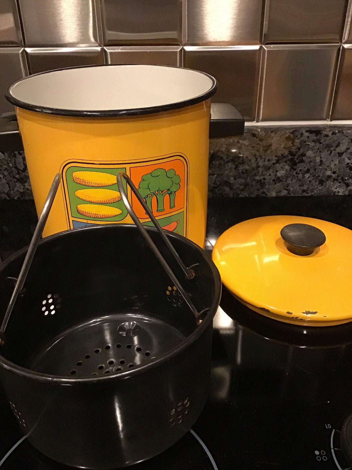 Vintage Enamel Steamer Pot With Basket Etsy