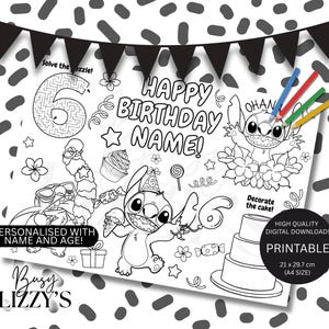 Stitch birthday Placemat | Party Placemat | Party Activity Sheet | Stitch Party | Kids Activity Coloring Page | Party Favor