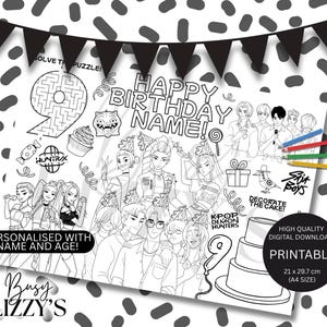 KPOP birthday Placemat | Party Placemat | Party Activity Sheet | KPOP Party | Kids Activity Coloring Page | Party Favor