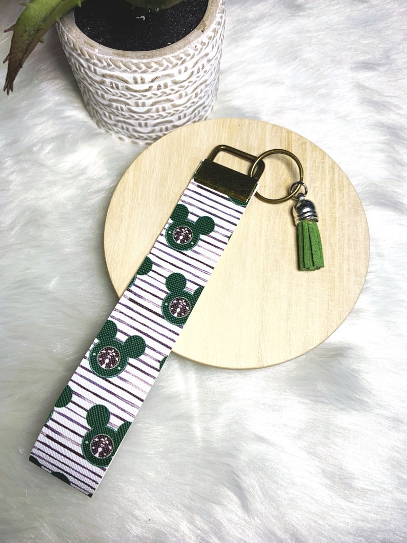 Starbucks inspired Mouse Coffee Print Keyfob Wristlet