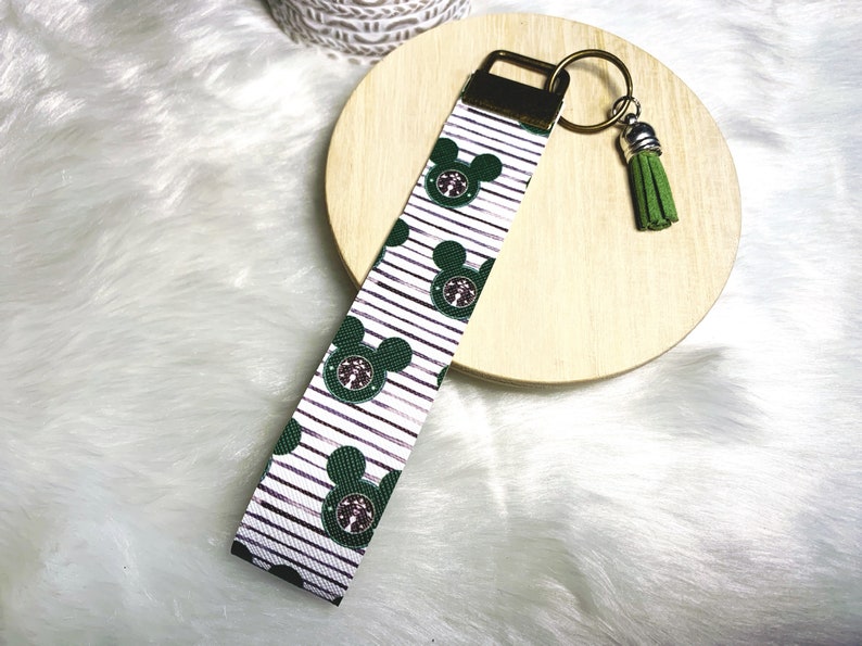 Starbucks inspired Mouse Coffee Print Keyfob Wristlet