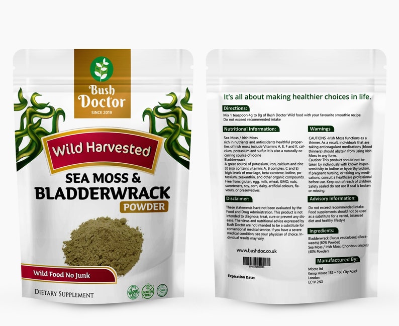 Sea Moss / Irish Moss and Bladderwrack Wild Food Powder Dr Etsy UK