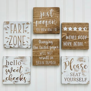 Mini Bathroom Signs | Farmhouse Wood Signs | Bathroom Shelf Decor | Funny Bathroom Signs | Wall Decor