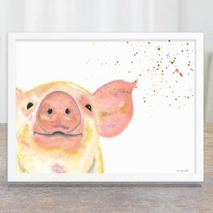 Pig Decor Water Color Painting, Mother Earth Farm Animal Nursery, Boho Artwork Animal Lover Gift, Farm Nursery Blush Pink Wall Art image 4