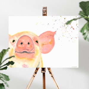 Pig Decor Water Color Painting, Mother Earth Farm Animal Nursery, Boho Artwork Animal Lover Gift, Farm Nursery Blush Pink Wall Art image 1