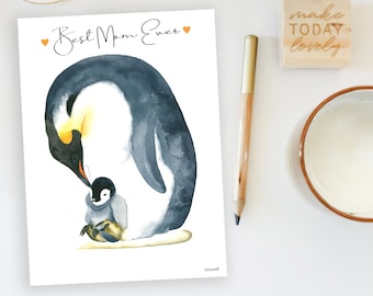 Penguin Gift Custom Printable, Water Color Painting Animal Lover Gift, Expecting Mom Gift Nursery Decor, Animal Kingdom New Born Gift