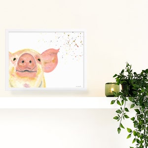 Pig Decor Water Color Painting, Mother Earth Farm Animal Nursery, Boho Artwork Animal Lover Gift, Farm Nursery Blush Pink Wall Art image 3