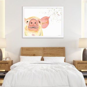 Pig Decor Water Color Painting, Mother Earth Farm Animal Nursery, Boho Artwork Animal Lover Gift, Farm Nursery Blush Pink Wall Art image 5