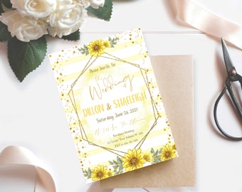 Rustikale goldene Aquarell-Sonnenblumen-Hochzeitseinladung, einfache Hochzeit, elegante Hochzeit, moderne Hochzeit, digital, druckbar, personalisiert