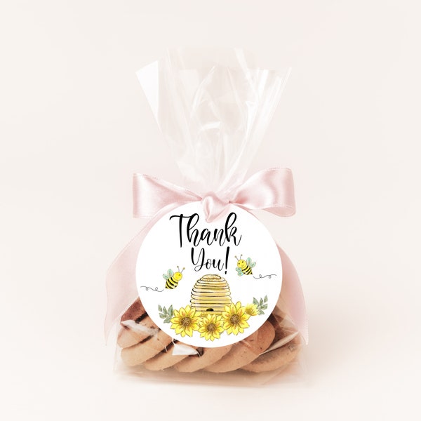 Watercolor Sunflowers Oh-Babee Baby Shower Round Favor Tags, Thank You Favor Tags, Digital Stickers, Instant Download, Printable A102