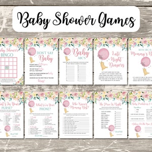 10 Classic Winnie The Pooh Pink Floral Baby Shower Games Bundle, Pink Balloon, Digital Download, Instant Download, Printable Activity, A100