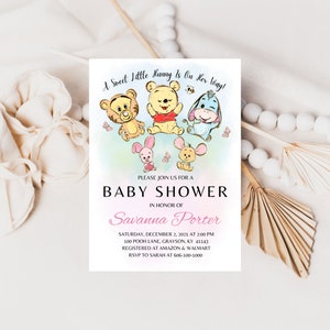 Baby Winnie The Pooh Baby Shower Invitation, Girl Baby Shower, Digital Download, Printable, Personalized, A124