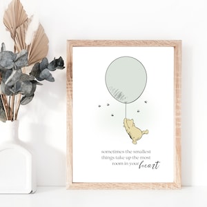 A veces las cosas más pequeñas ocupan más espacio en tu corazón, cita de Winnie The Pooh, guardería, nuevo bebé, regalo de baby shower, impresión digital