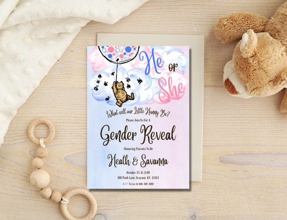 Winnie The Pooh Gender Reveal Stickers - 96PCS Cartoon Baby Shower Party Decorations